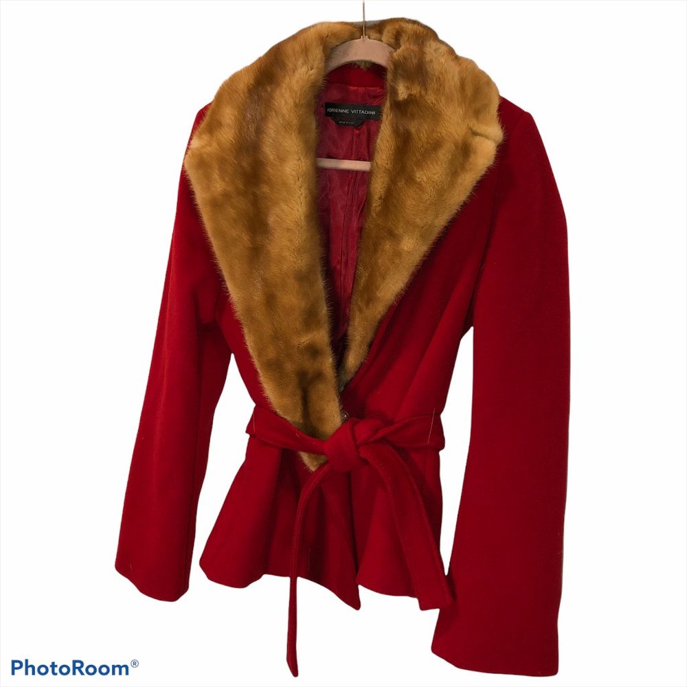 Adrienne Vittadini Piacenza red MINK jkt 8 ITALY